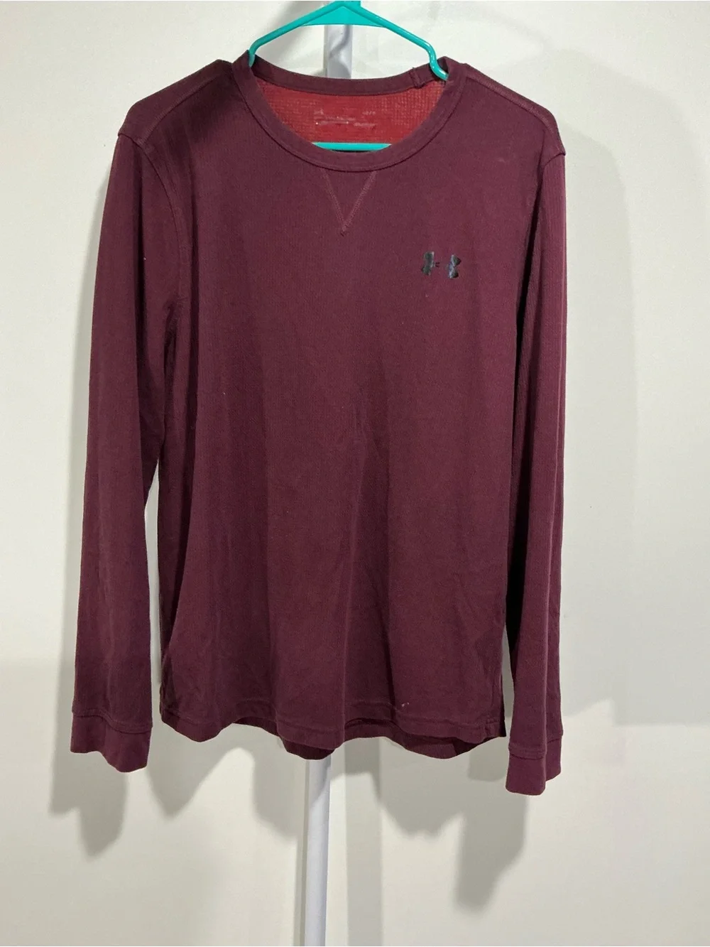 Under Armour Men's Long Sleeve Crew in Maroon with Black Logo